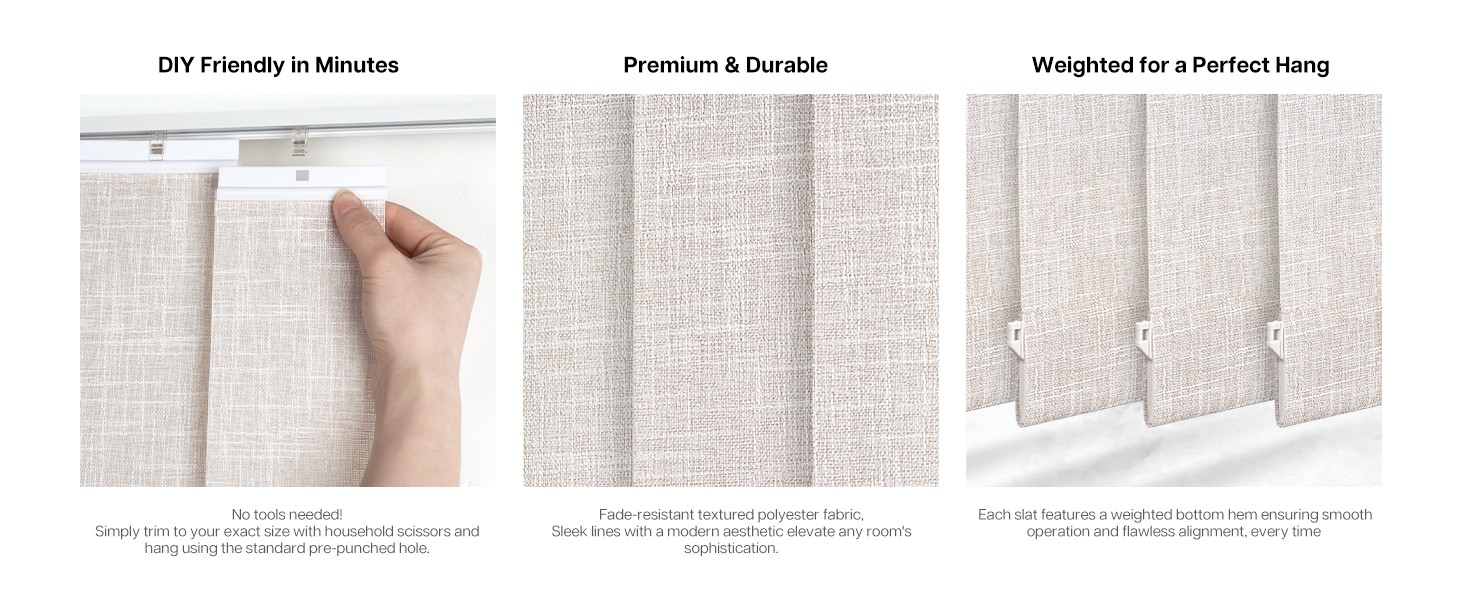 Vertical Blinds Replacement Slats, 34 Pack, Natural | Polyester Fabric for