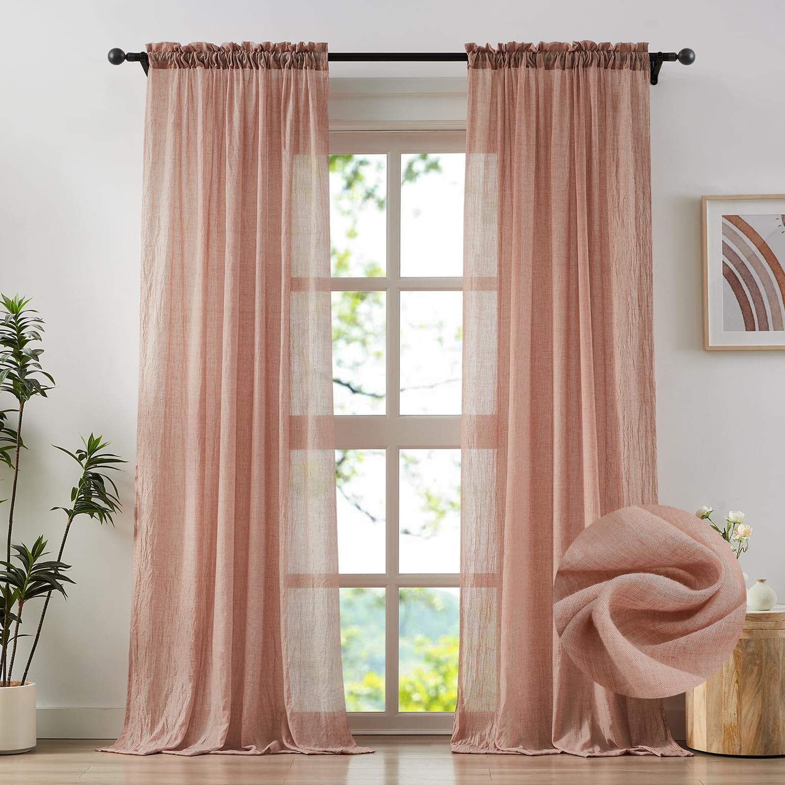 Elegant Blush Pink Sheer 52″W x 84″L (Pack of 2),