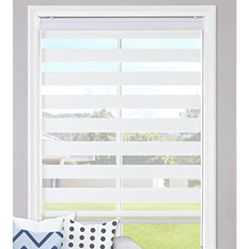 GENIMO Zebra Blinds Dual Layer Roller Window Shades 54″ x 72″ – White