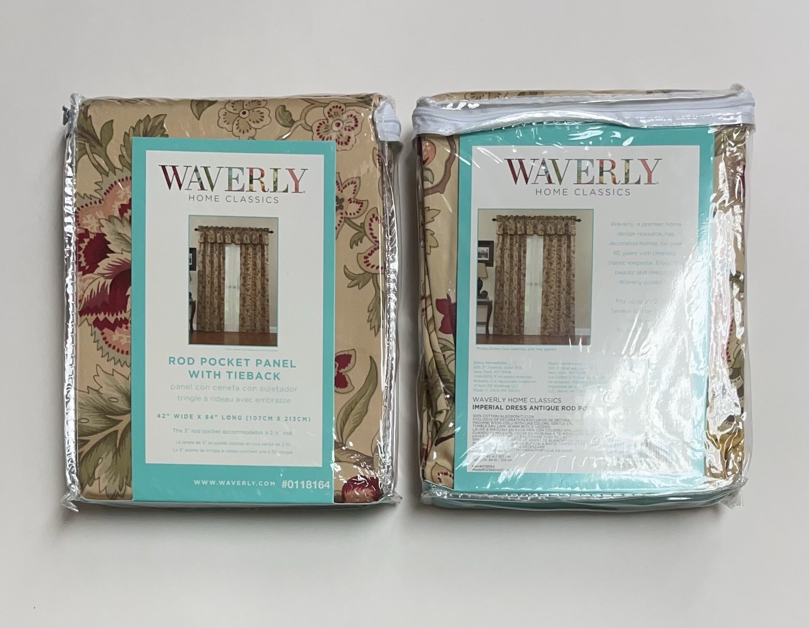 2 Waverly Imperial Dress Window Panels Tie Back Antique Floral Curtains 42”x84”