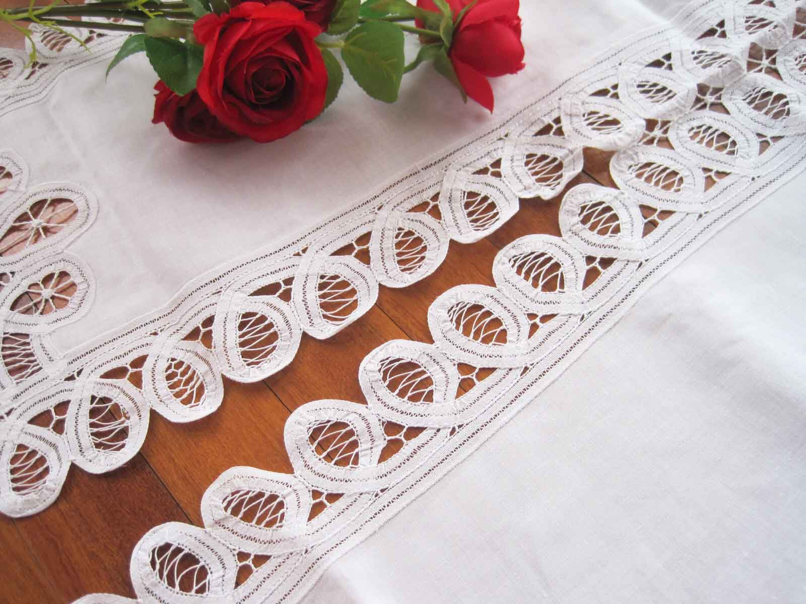 Only@ Elegant Three Panel Hand Batten Lace White Cotton Door Curtain 94cm Drop