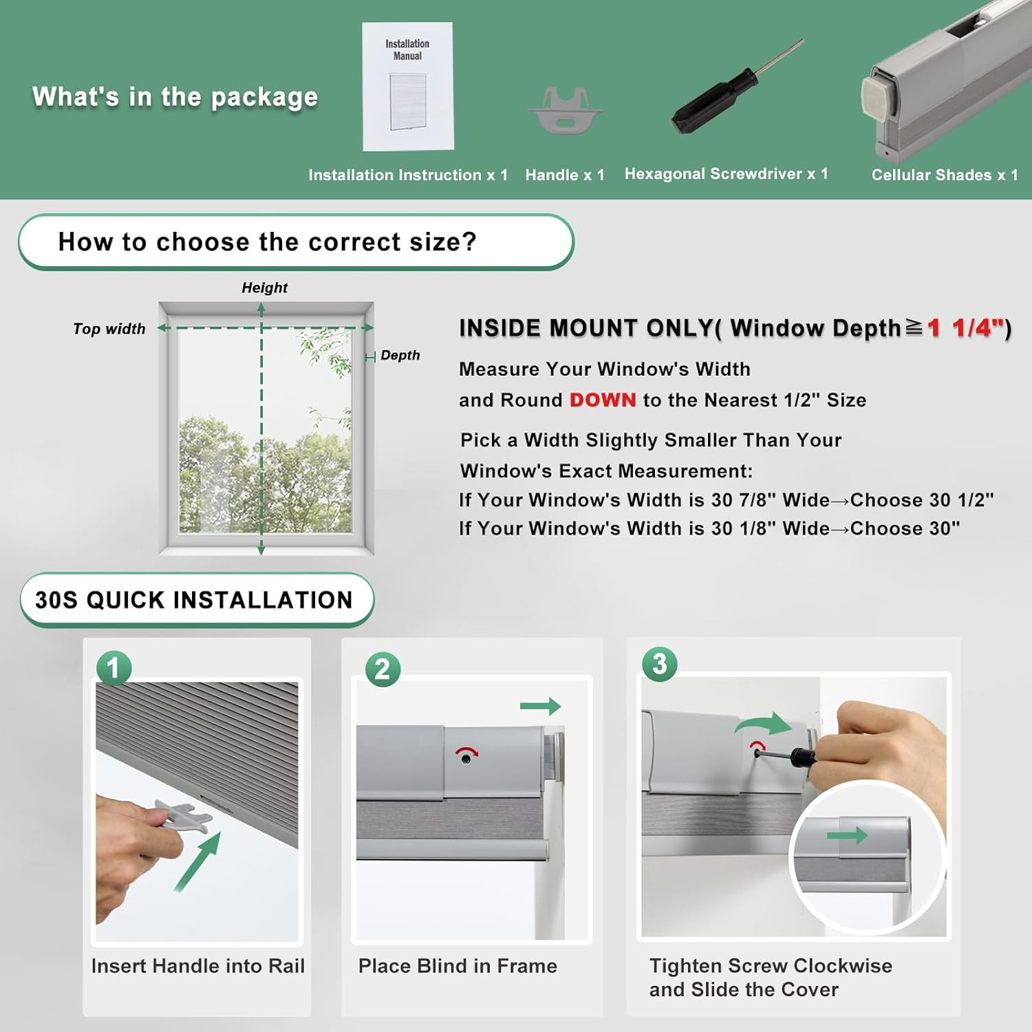 No Drill Cellular Shades for Indoor Windows, Thermal Insulating & Noise Reducing