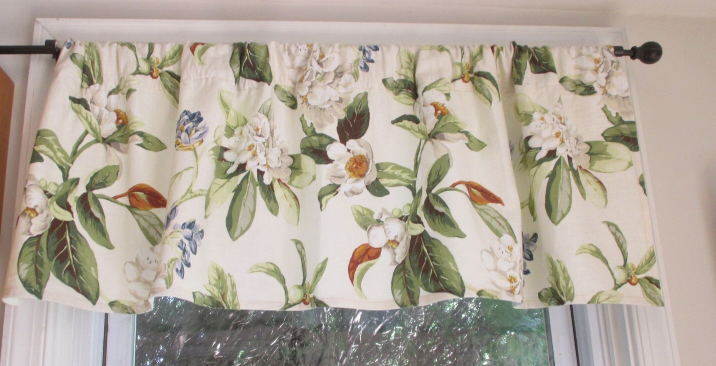 7 AVAILABLE Linen Blend Floral Valance Custom 16″ x 52″ Cream Green