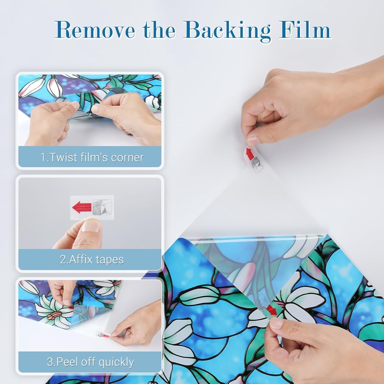 Decorative Static Cling Stained Glass Film – Blue Lily Design, UV Protection