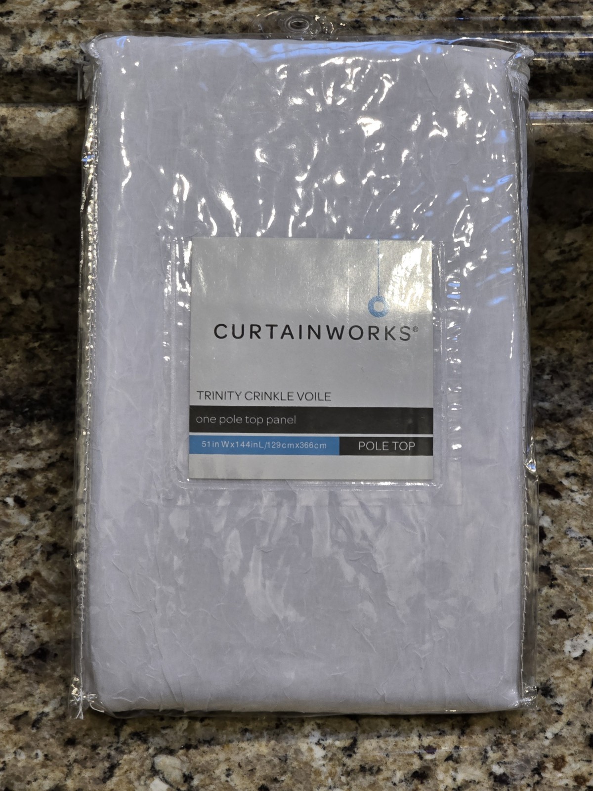 Curtain Works Trinity Crinkle Voile One Pole Top Panel White 51″ W x 144″ L NEW