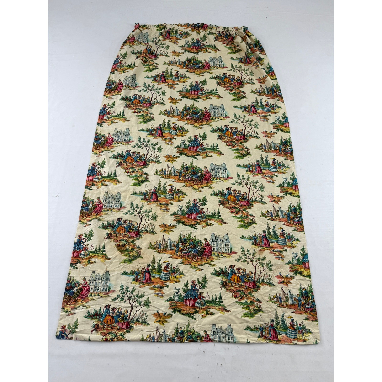 Vintage French Painted Toile de Jouy Pastoral Scenic Curtain Panel 82x47in