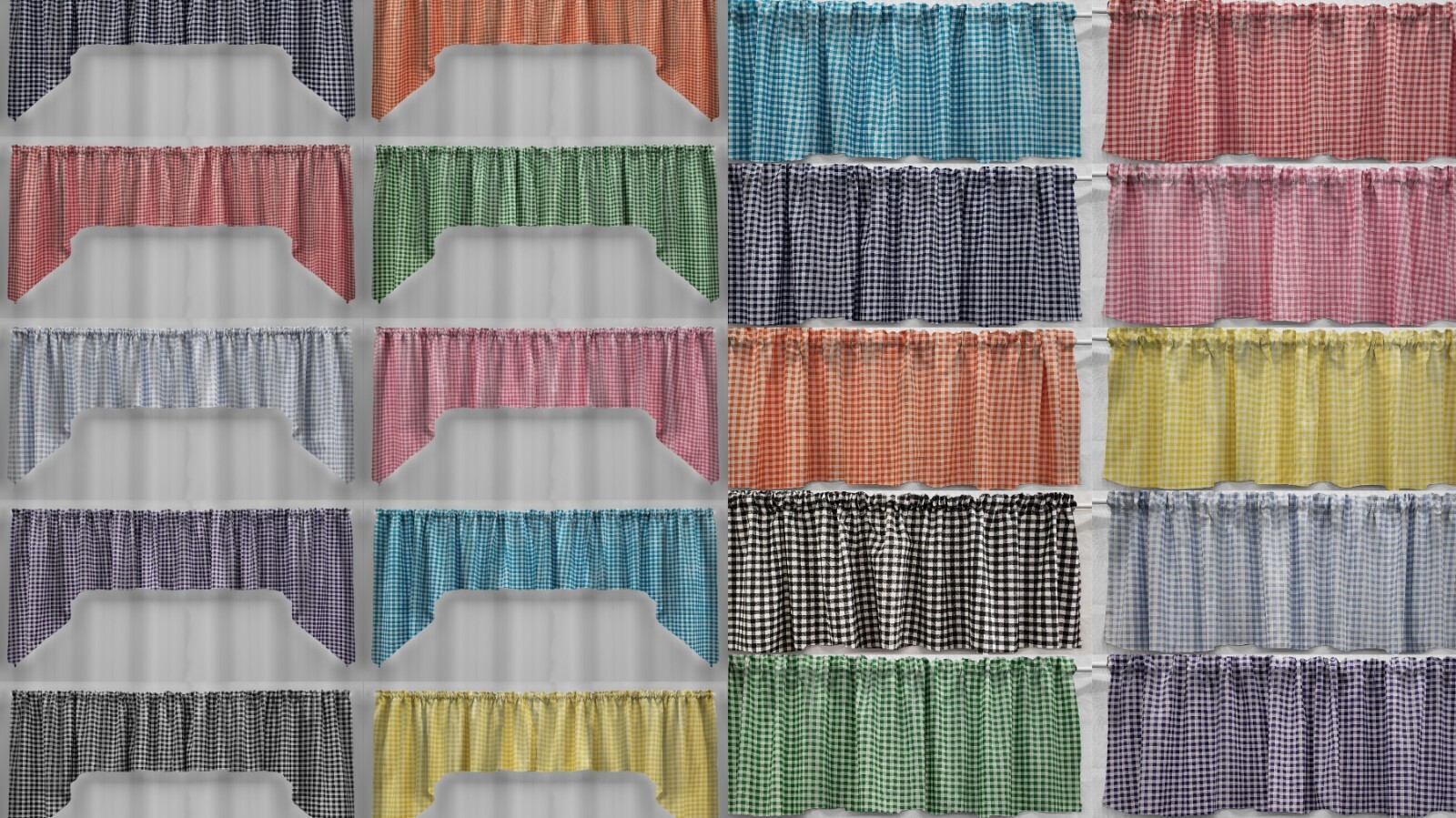 Checked Gingham Valances or Swags (10 Colors Available)