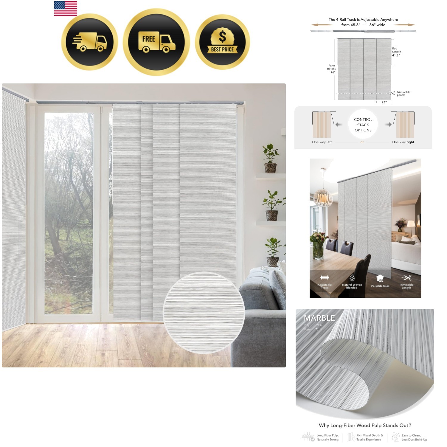 Panel Track Blinds for Windows and Room Dividers, Adjustable Vertical Blinds …