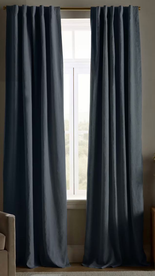 QUINCE European Linen True Blackout Curtain Single Panel 48×96 Light Blue Back T