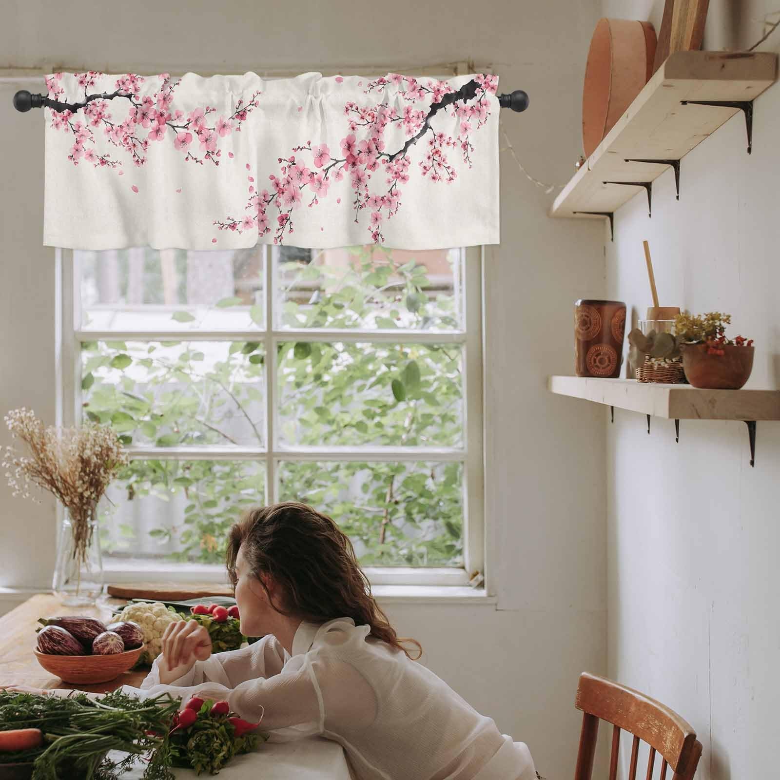 Cherry Blossom Curtain Valance for Windows/Living Room/Kitchen/Bathroom/Farmhous