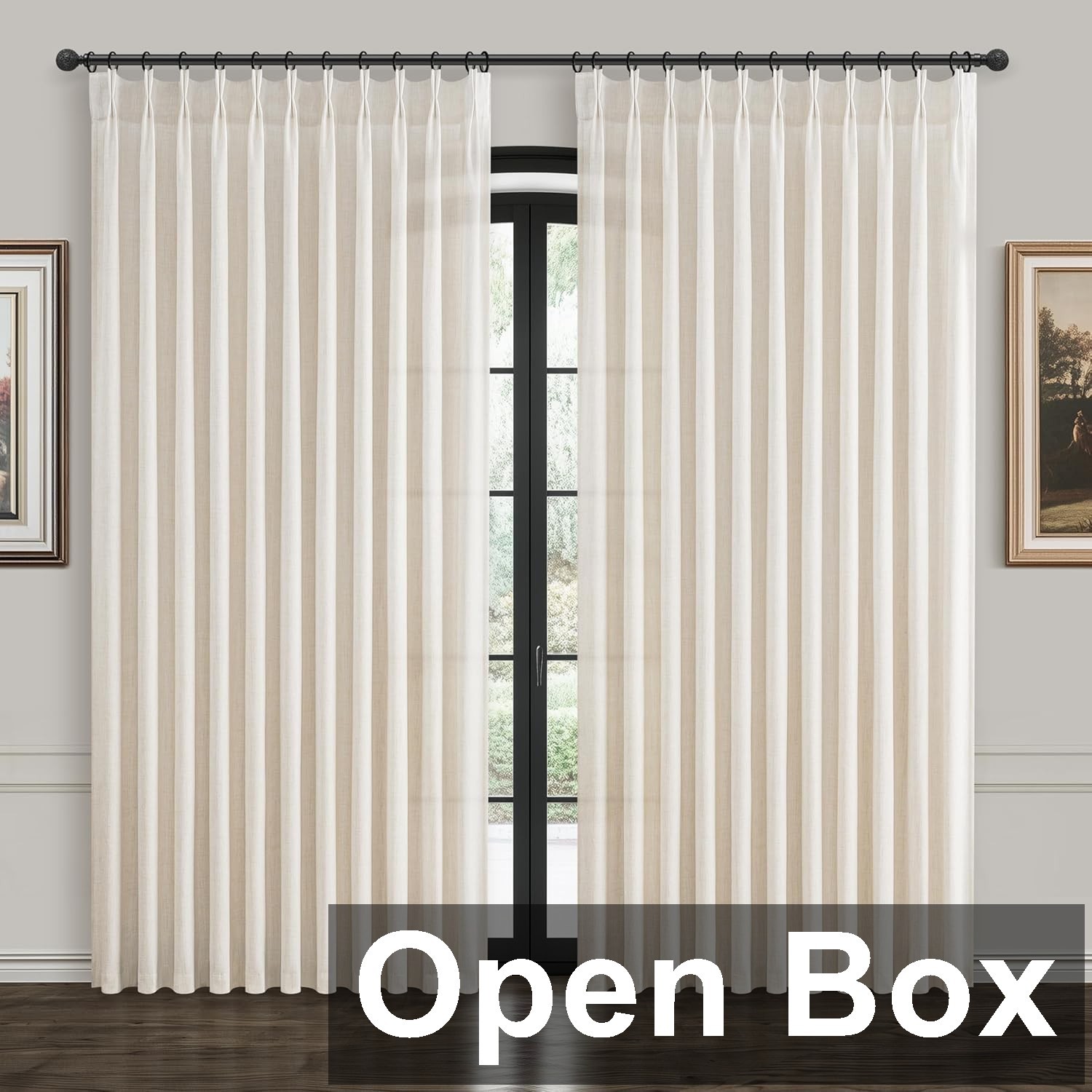 PleatedDrapes 1 Panel, 70″x108″ Ivory Natural Linen Extra Wide Curtain, Birch