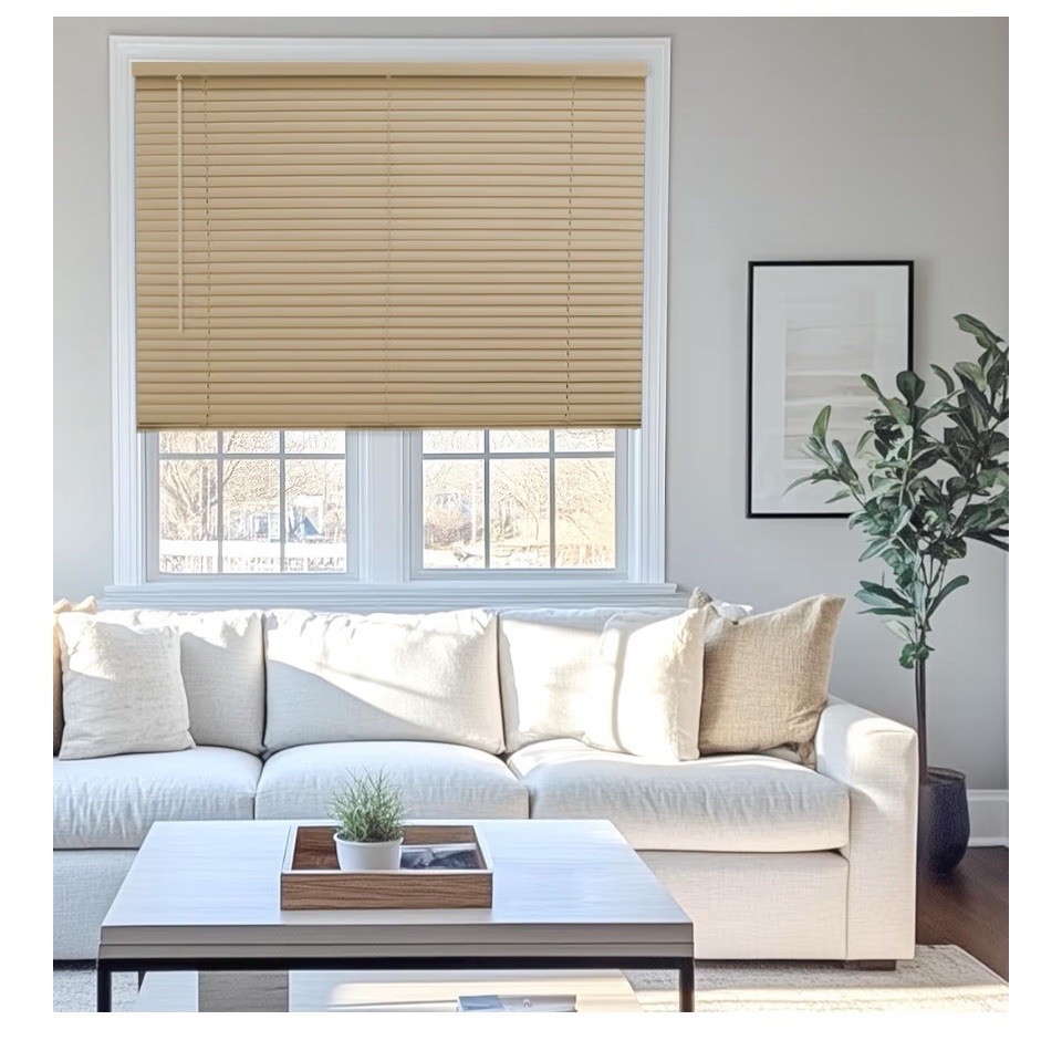 Chicology Vinyl Mini Blind Beige 34”W x 48″L Horizontal Blackout Mini Blinds