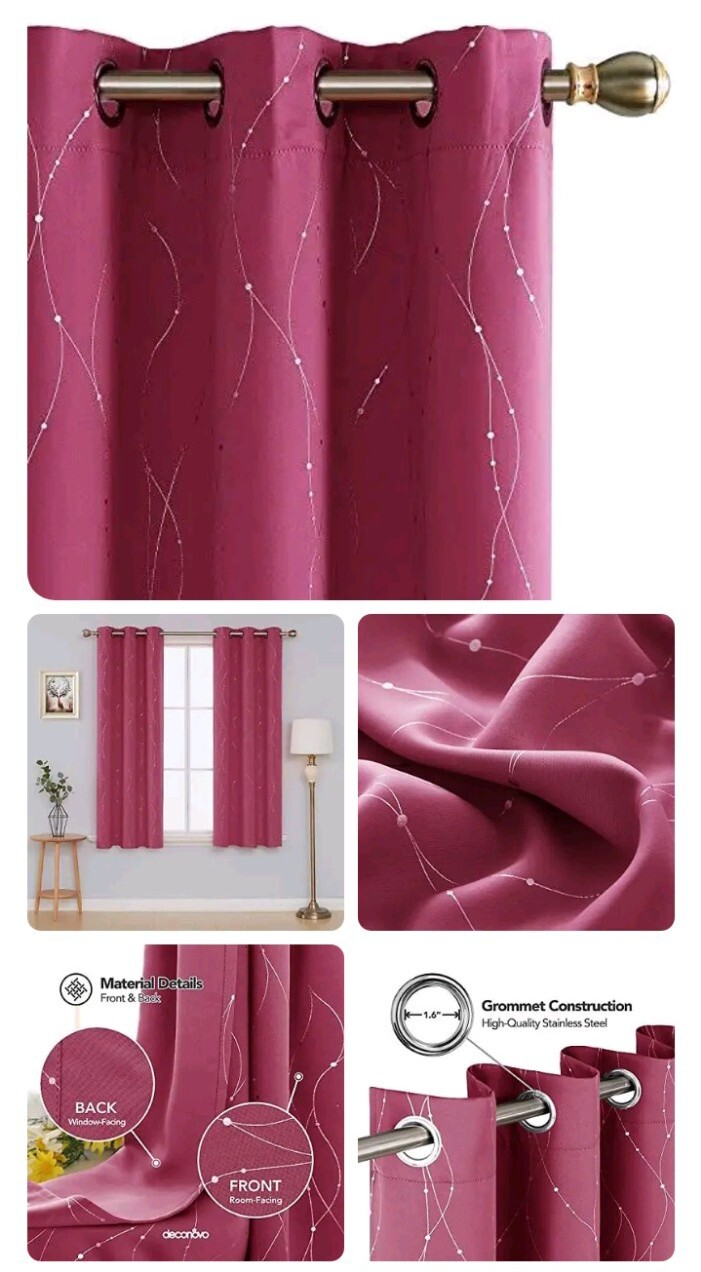 Deconovo Foil Pattern Blackout Curtains Wave Line W/ Dots Print Design