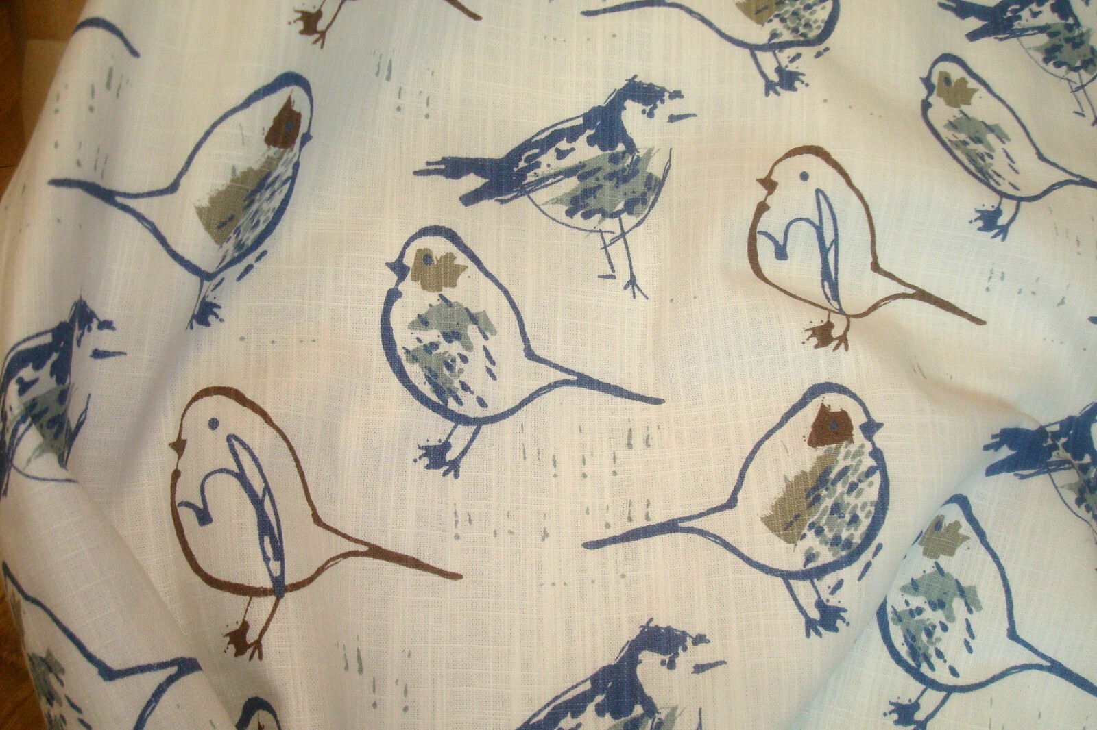 New Window Valance Lined Premier print Toile Blue BIRDS rod pocket 108″ x 15″ lg