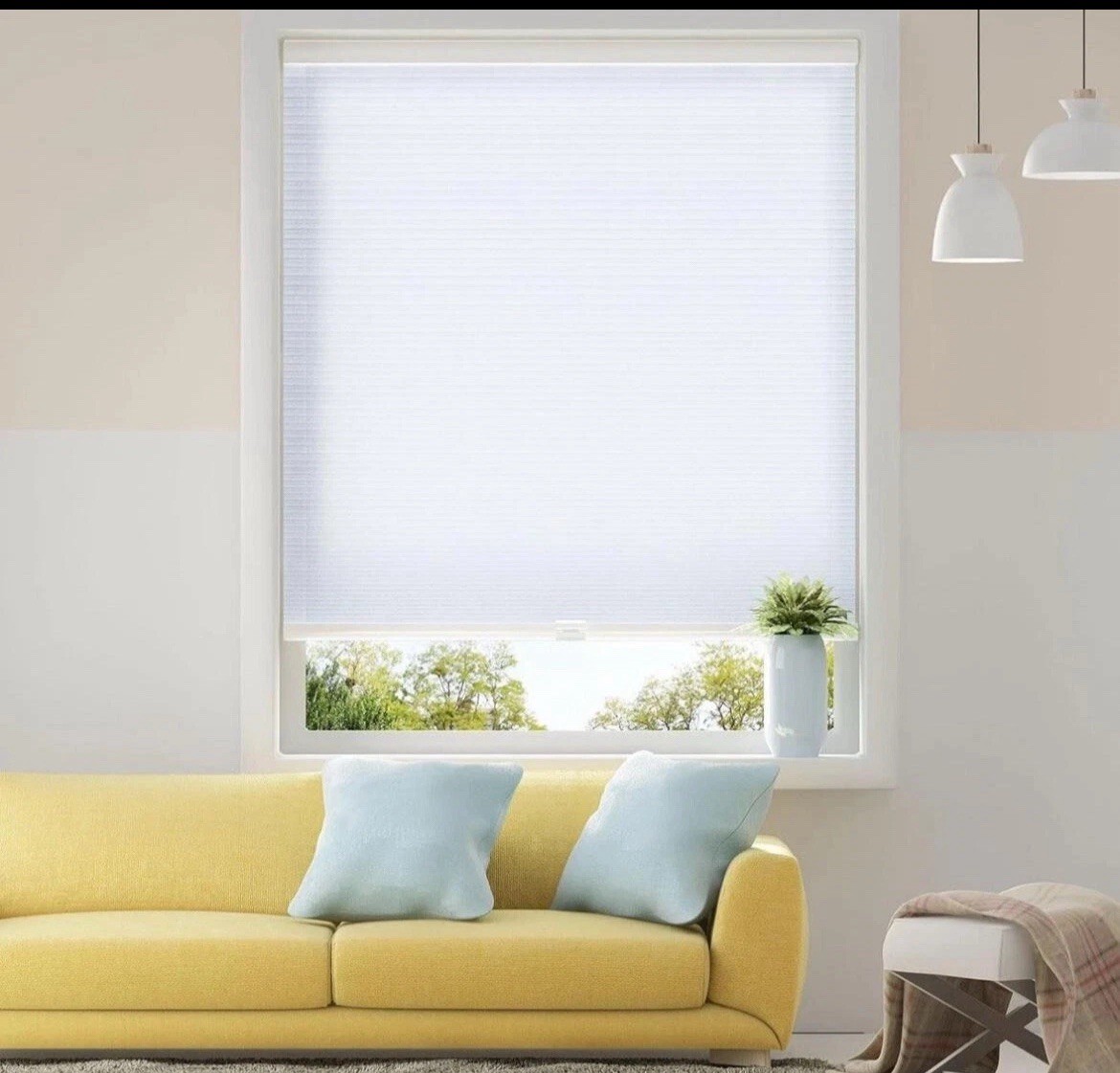 Cordless Light Filtering Cellular Shades for Windows Shadow White 27-1/2inx64in