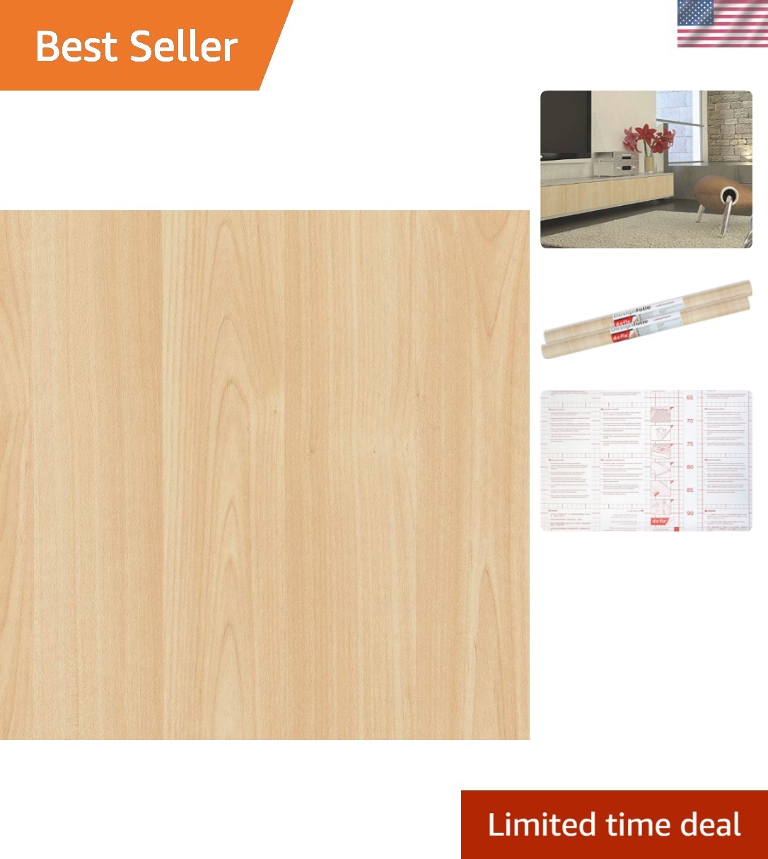 Versatile Self-Adhesive Maple Film – Quick Install 2-Pack, 17″ x 78″ Each