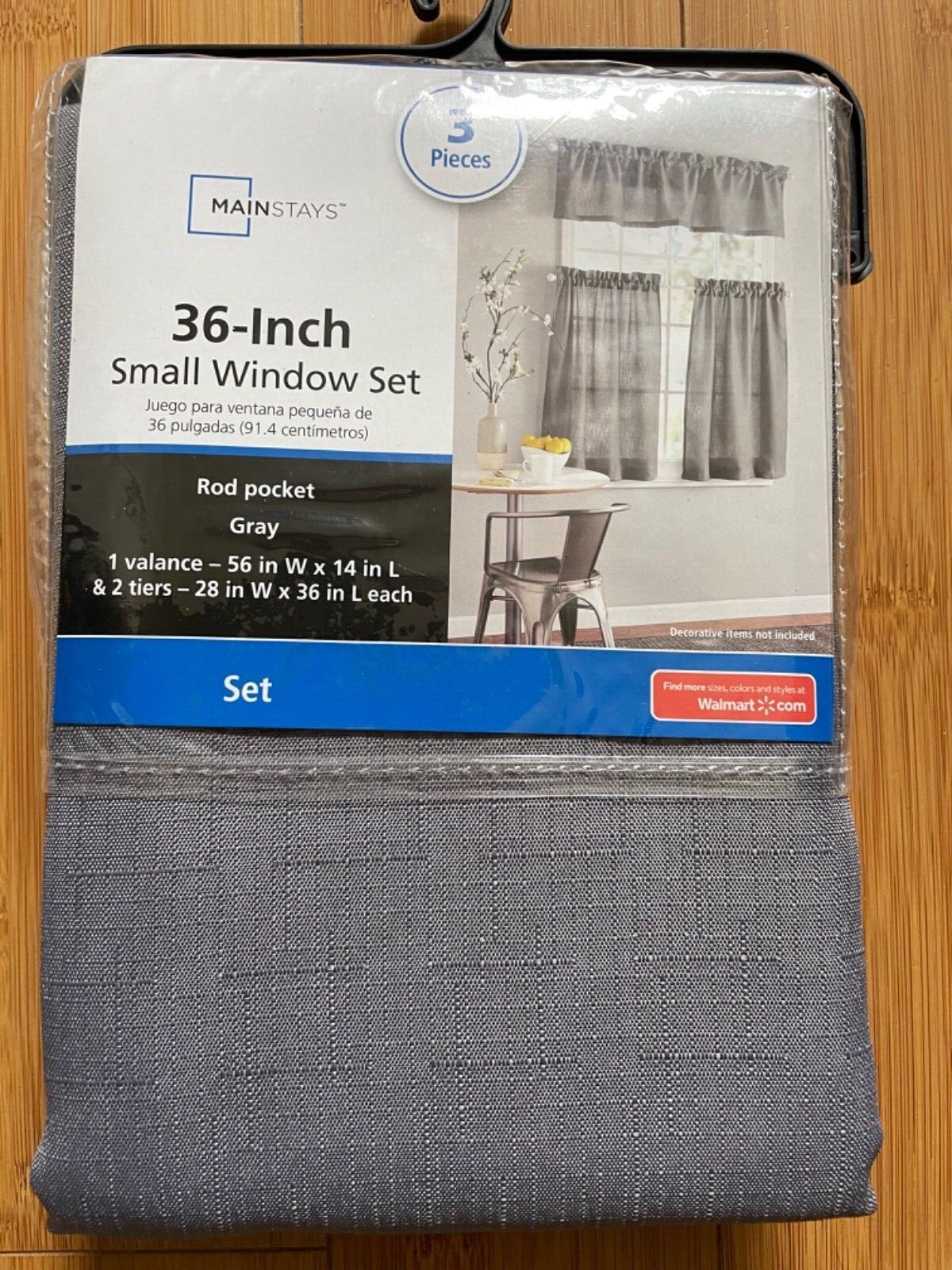 rod pocket valance 56″x 14 & 2 tiers 28″ x 36″ each small window 3pc set gray