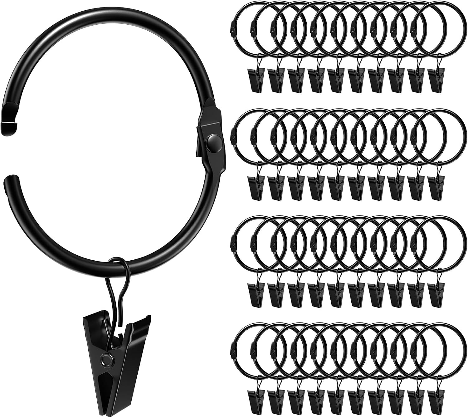 40 Pack 1.5 Inches Curtain Rings with Clips, Openable Drapery Metal Clip Iron