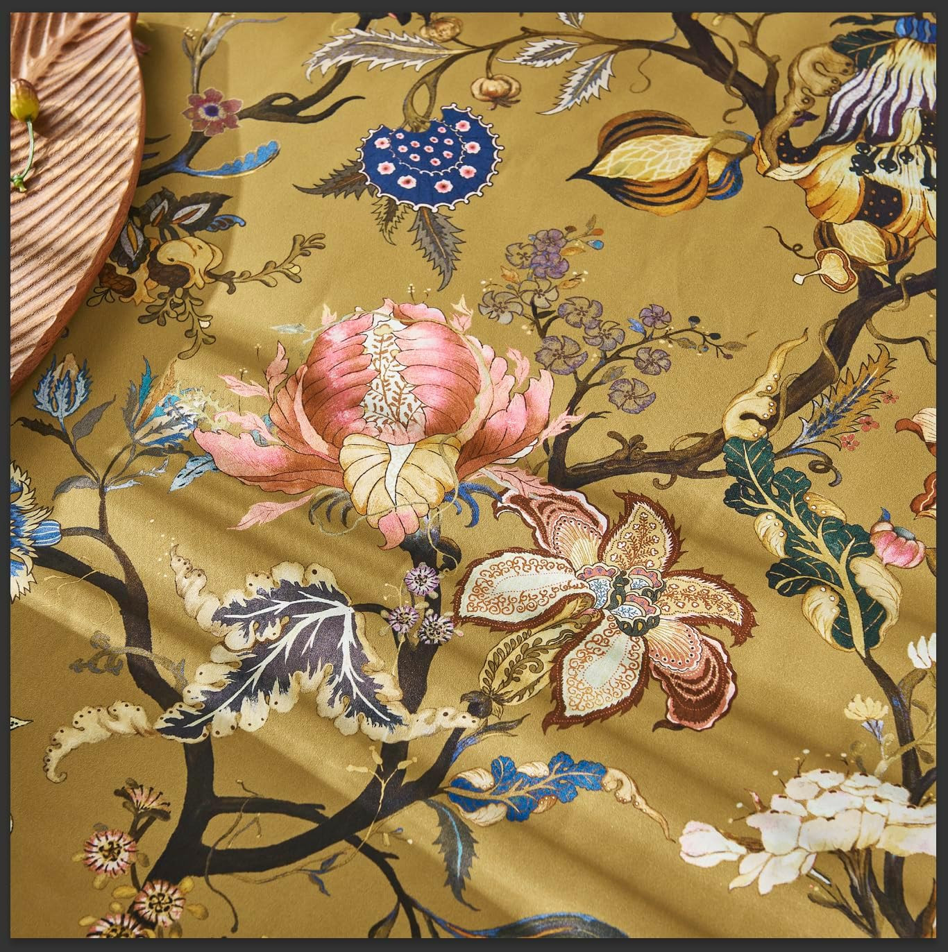 StangH Gold Brown Floral Blackout Curtains 84 Inches Long for Balcony，Vibrant Fl