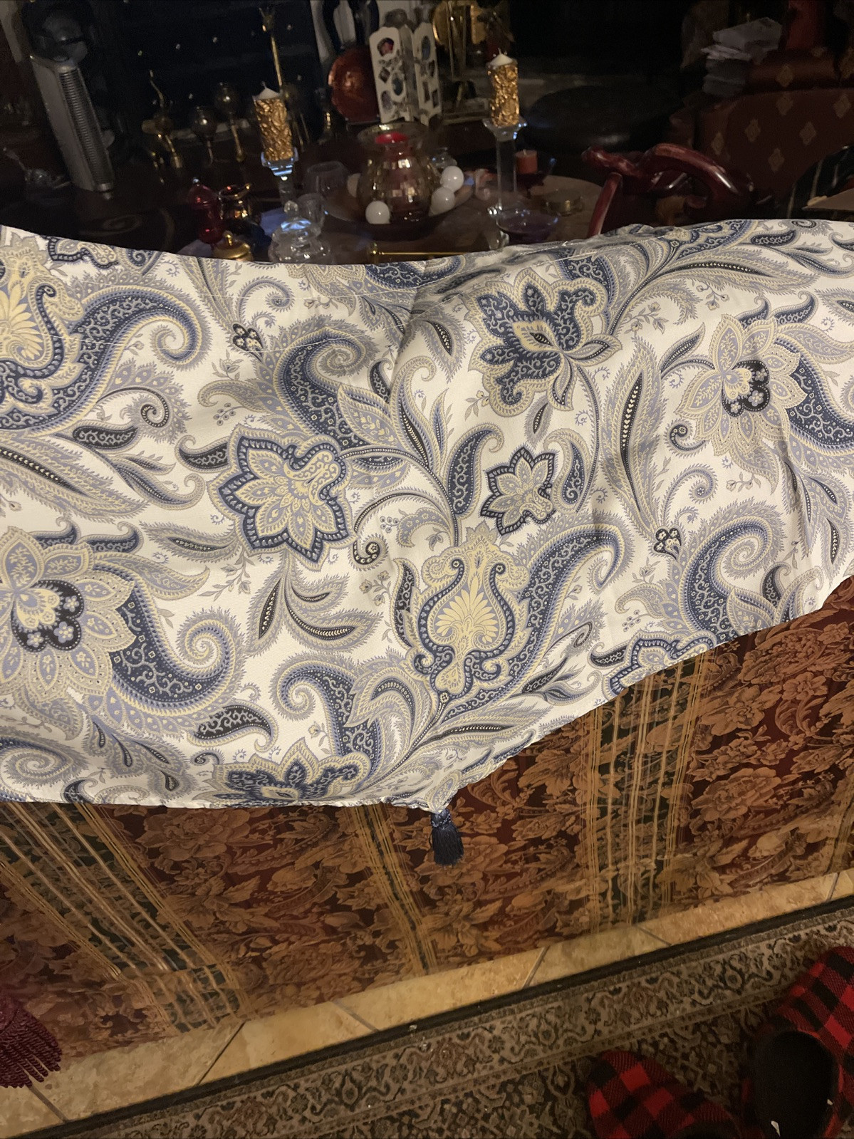 3 Set Waverly Rustic Retreat Jacobean Tasseled Valance Porcelain Blue 50×22″