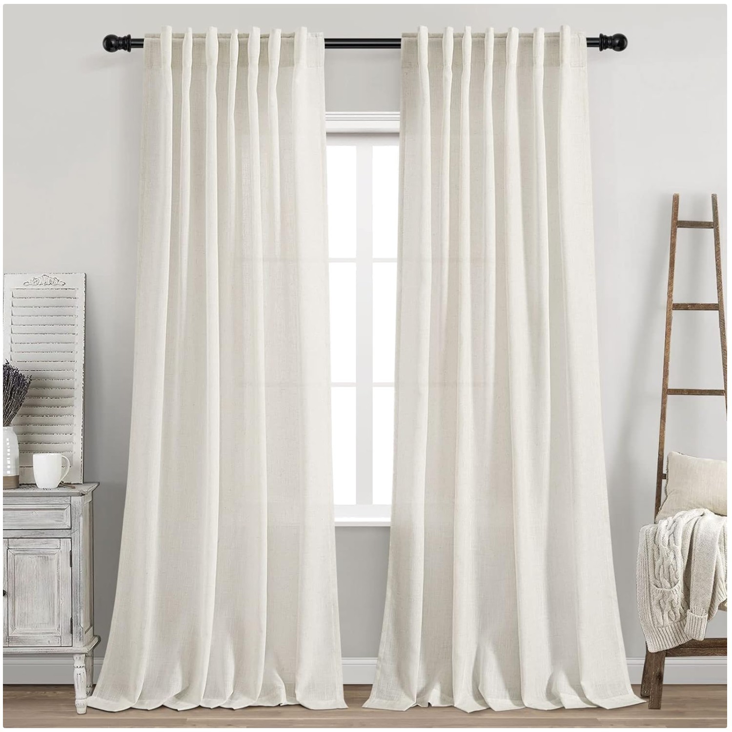 Rustic Ivory Linen Drapes 90″ Length – Living Room Curtains