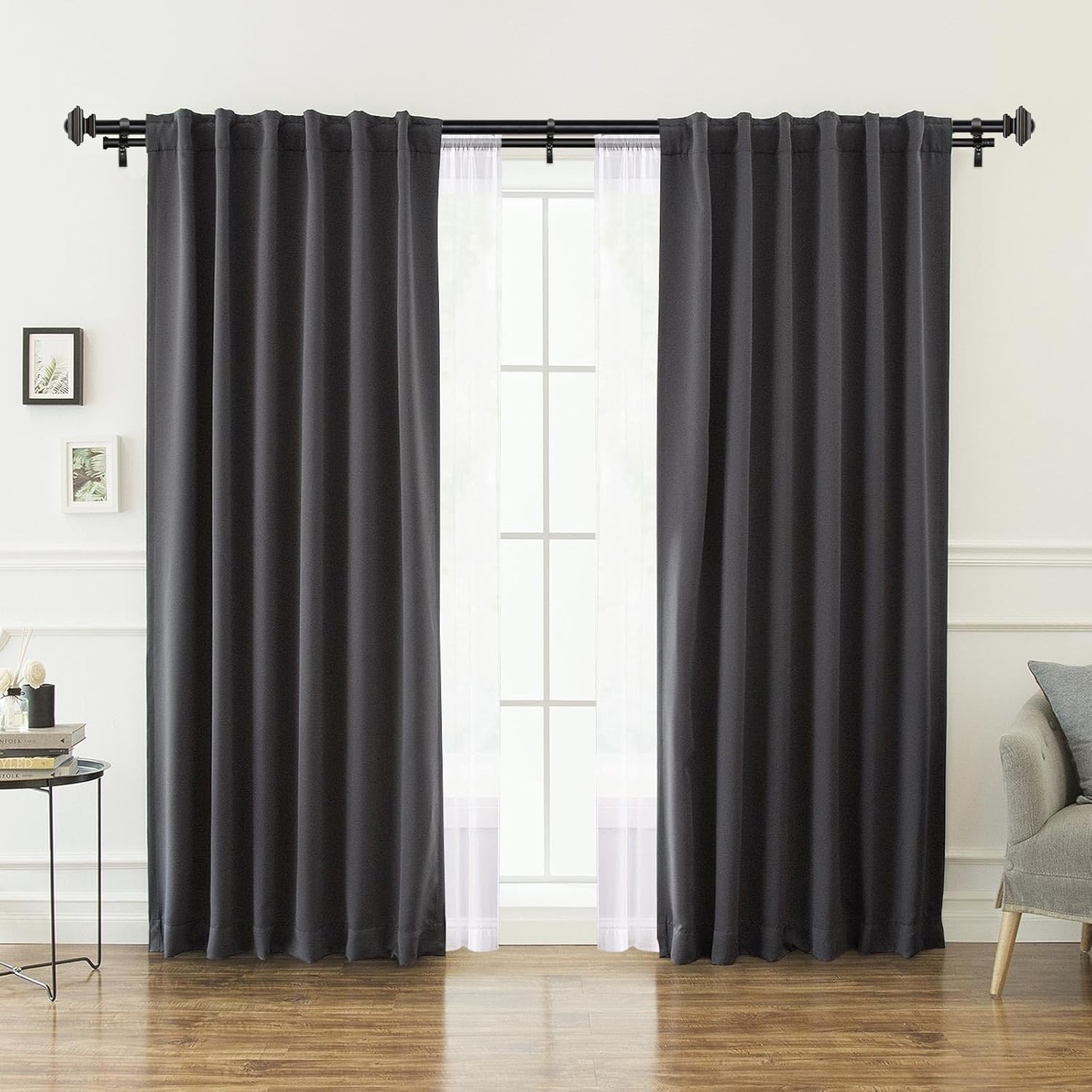 1-inch double curtain rod,adjustable length range from 72 to 144 inches