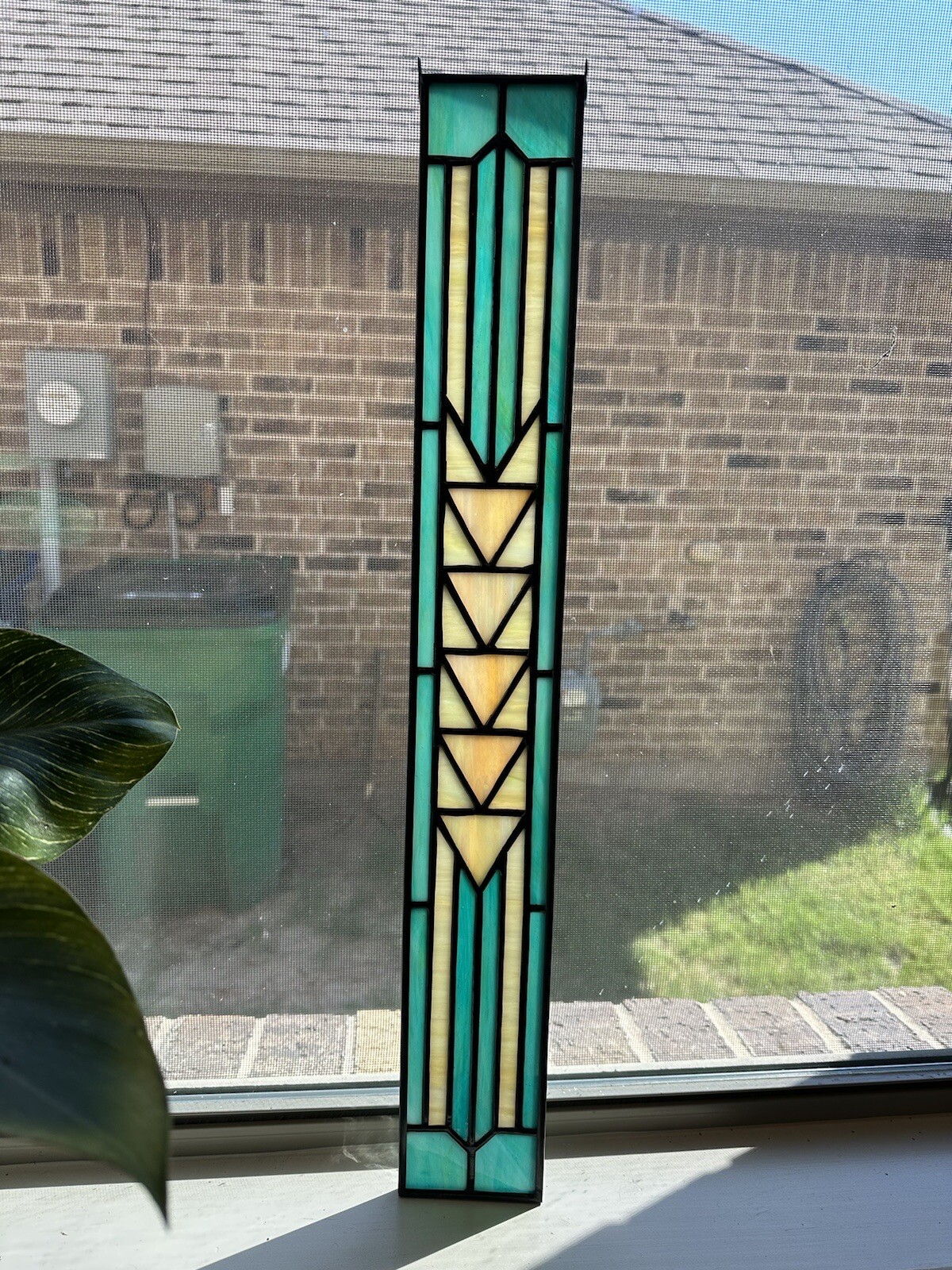 Authentic Stained Glass Art Deco Suncatcher Window Hanging Panel