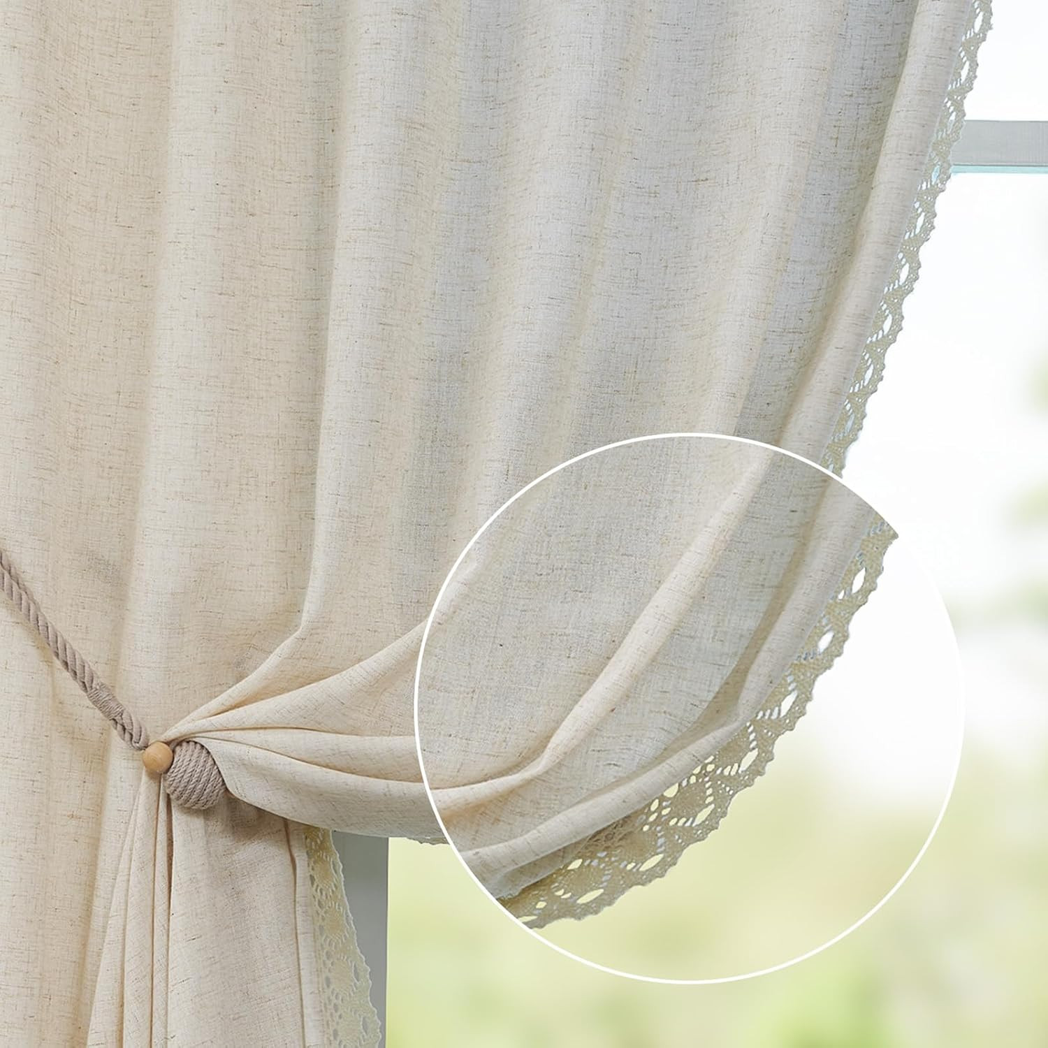 Linen Curtains for Living Room Bedroom Light Filtering Semi Sheer Curtains Boho
