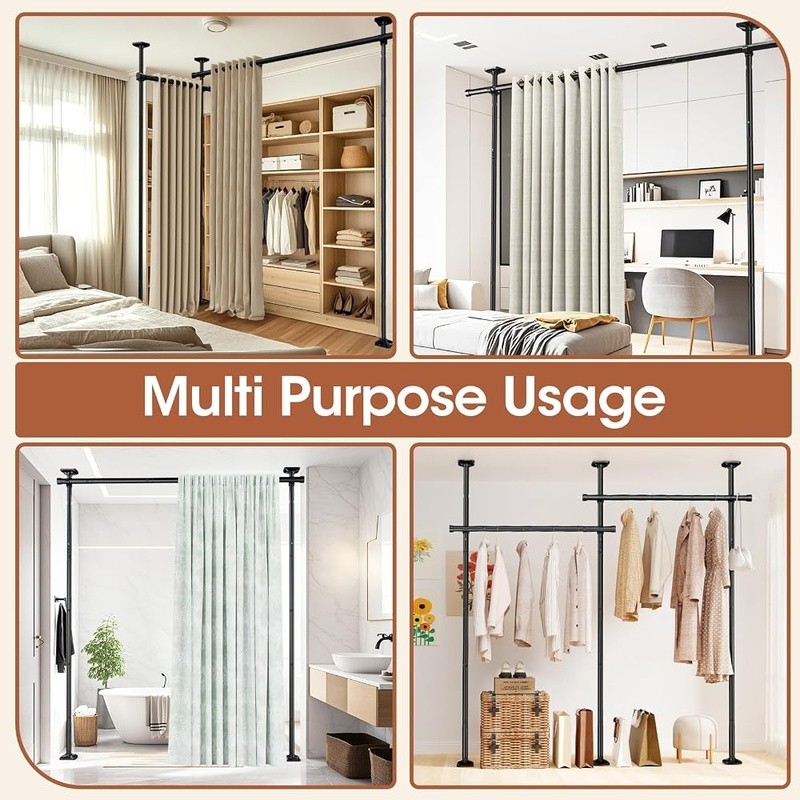 No Drill Adjustable Room Divider Curtain Rod Easy Install Metal Space Separator