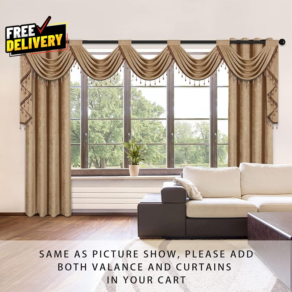 Coffee Chenille Waterfall Valance 5 Swags Kitchen Living Room 1 Panel