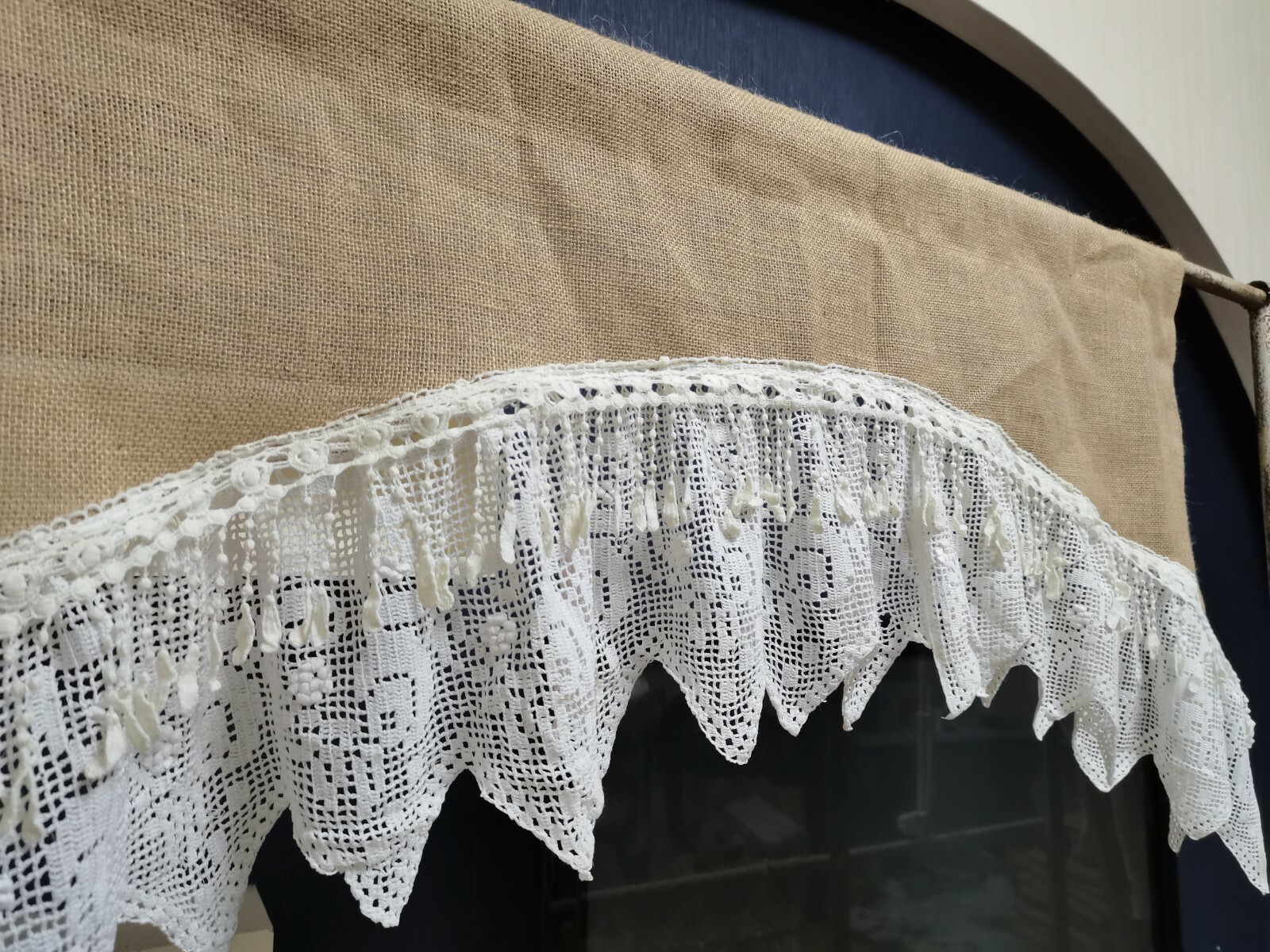 Rustic Burlap Lace Valance Kitchen Curtain window Treatment