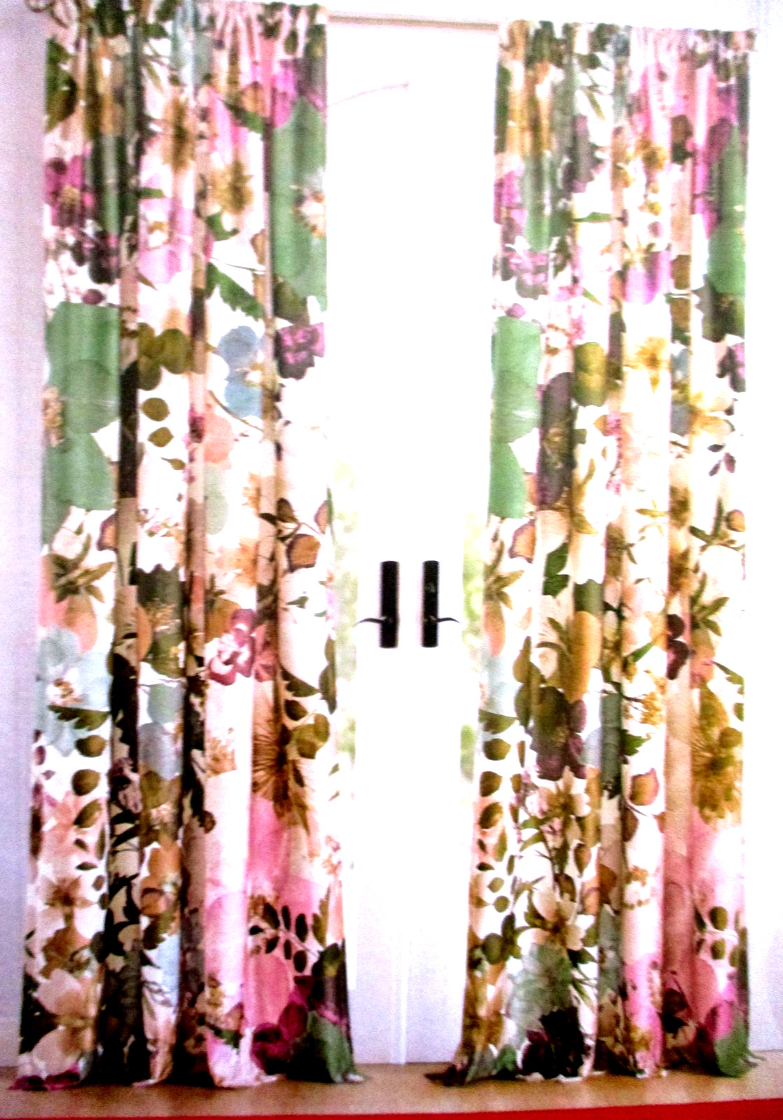 Ted Baker 2 pc LINED Window Curtain Panels Mod Floral Art Deco Cotton 50 x 95″