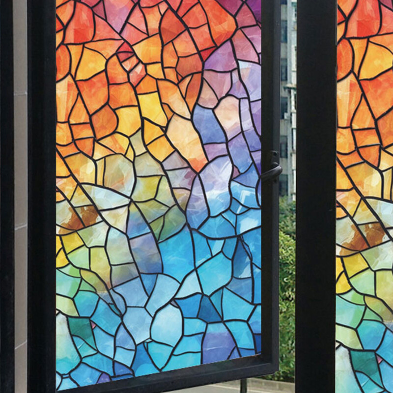 Church Stained Glass Film Frosted Window Sticker Bathroom Office HomeDecor Retro