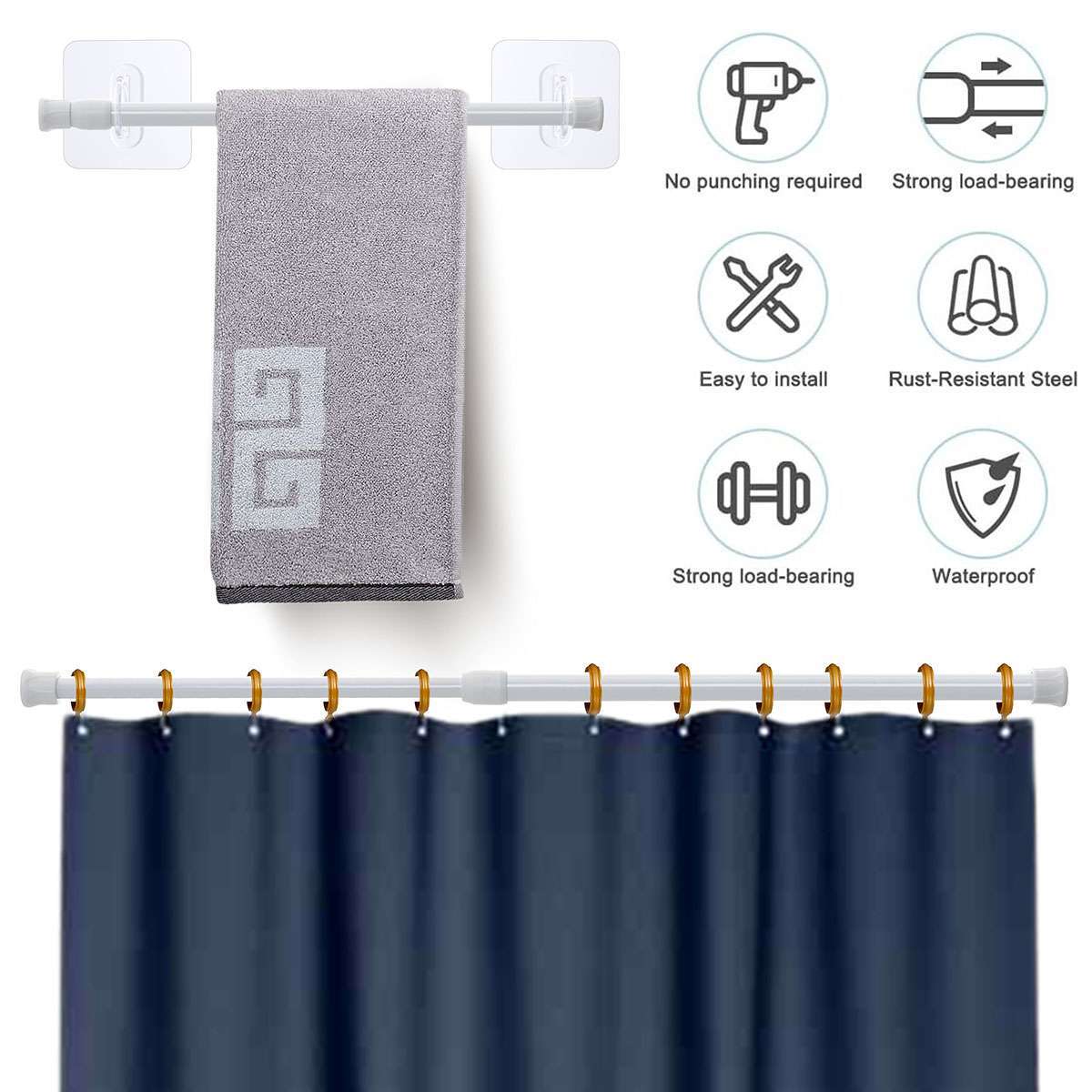 Adjustable Tension Curtain Rod Spring Load Pole Heavy-Duty Plastic Steel Tool US