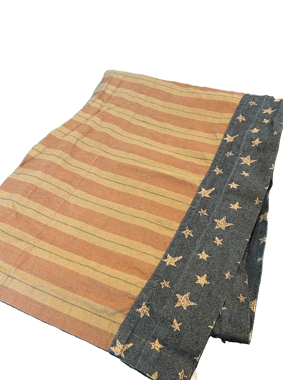 Primitive Patriotic Americana Rustic Style 70”x 14” Red & Tan Blue Stars Valance