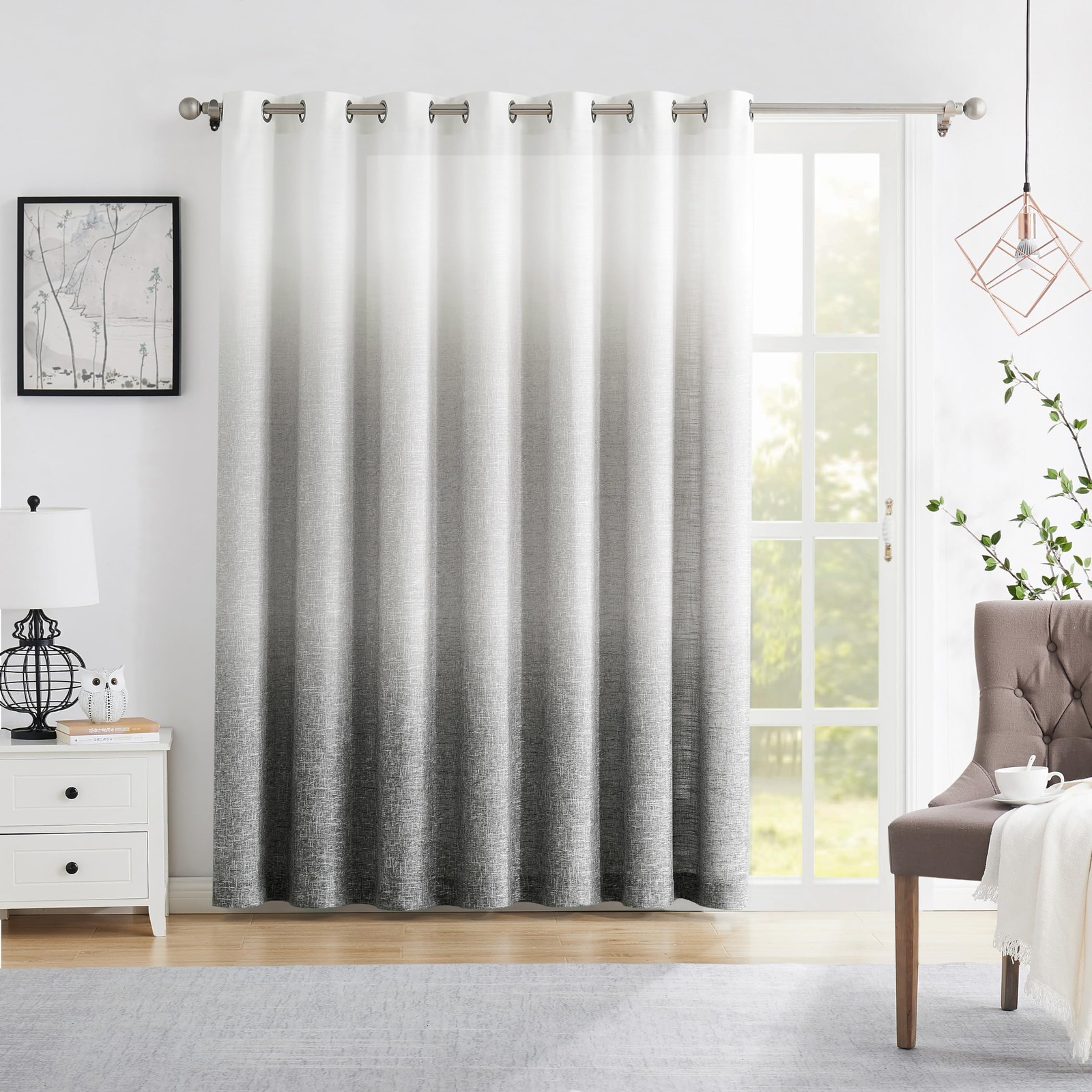 Ombre Door Curtain 100″ Extra Wide Linen Ombre Gradient Print Rayon Blend Light