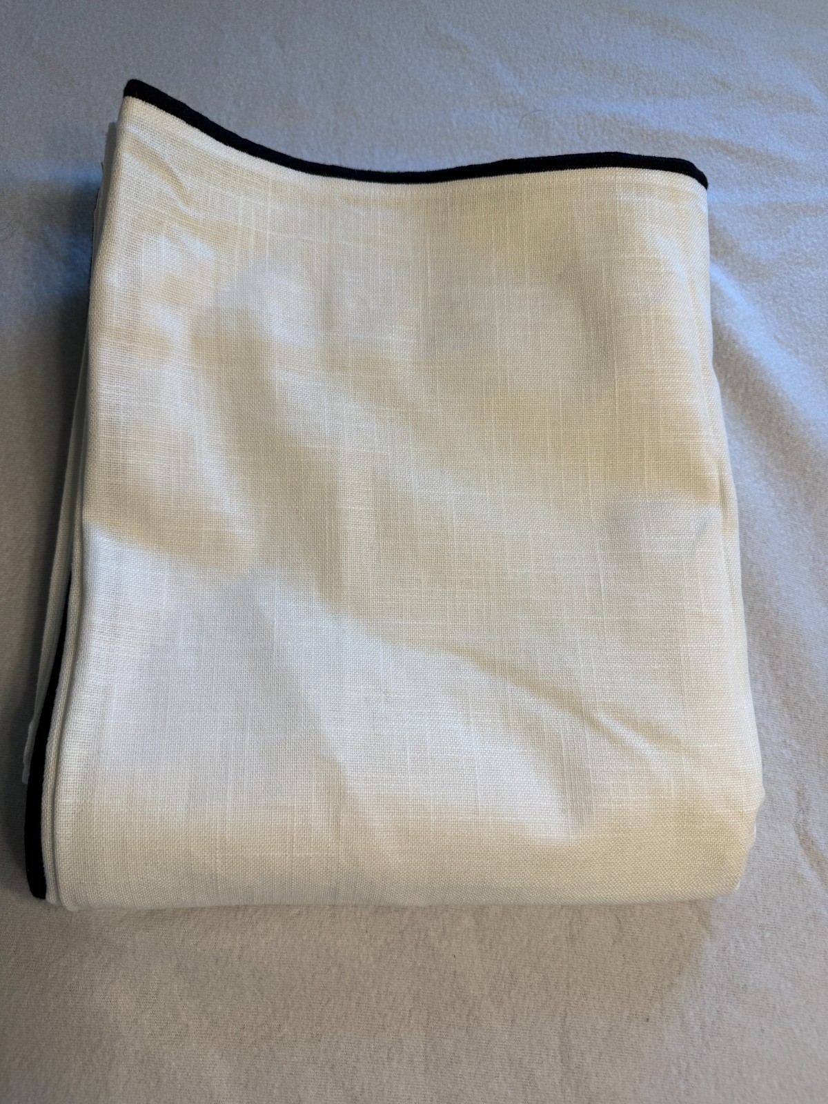 Quince Piped Edge Cotton Curtain Panel 48×84 White Black Lined Back Tab
