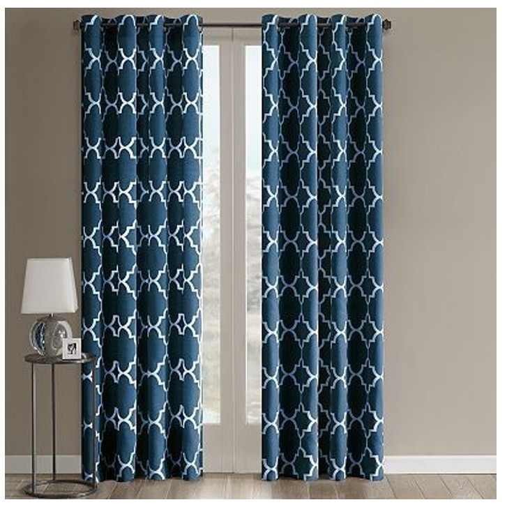 Sonoma Fret 84-in. Indigo Blue Woven Geometric Grommet Top Window Curtain Panel