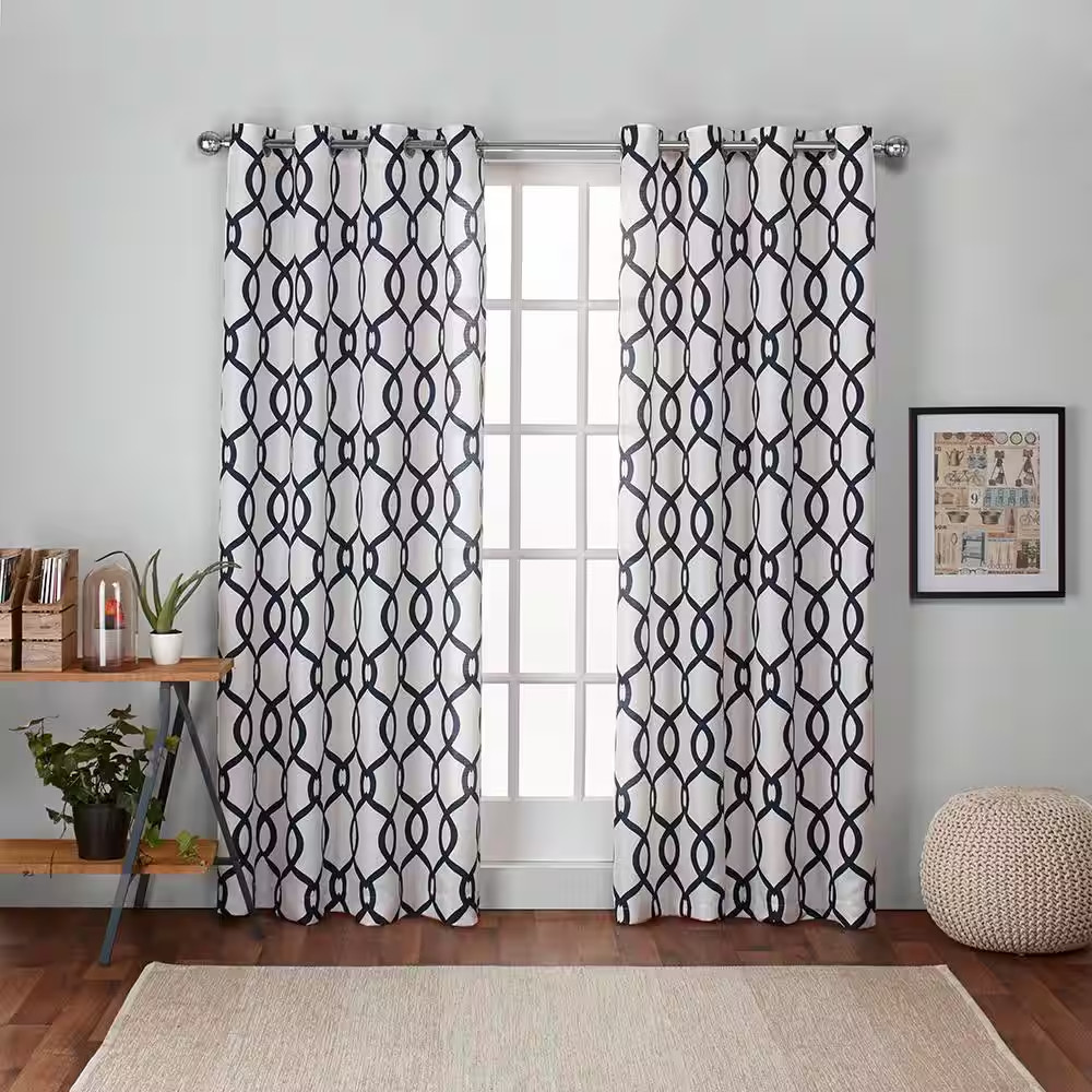 Kochi Indigo Ogee Light Filtering Grommet Top Curtain, 54 In. W X 108 In. L (Set