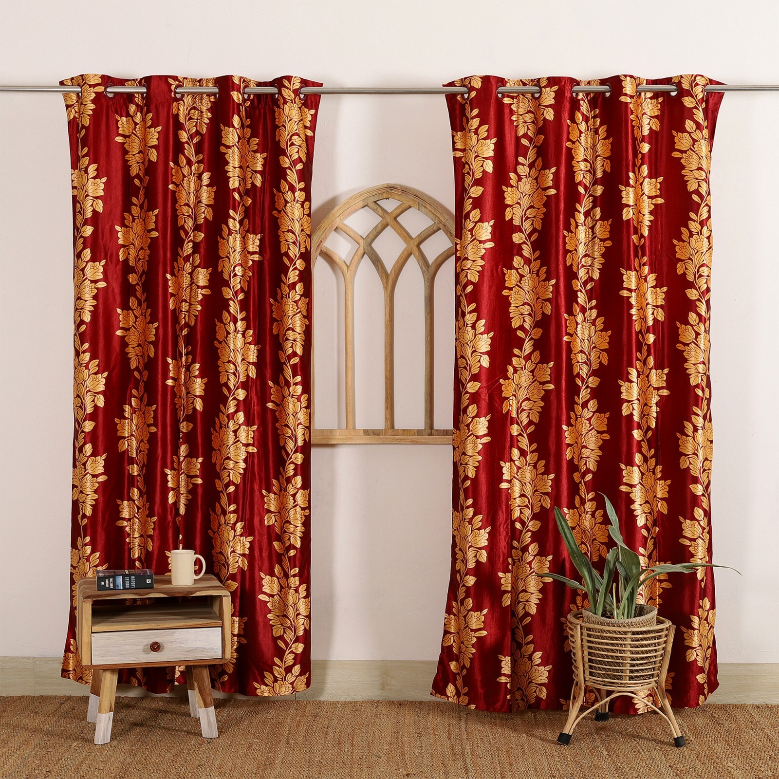 Extra Wide Heavy Jacquard Curtains Eyelet Ring Top Fully Lined Weighted Curtain