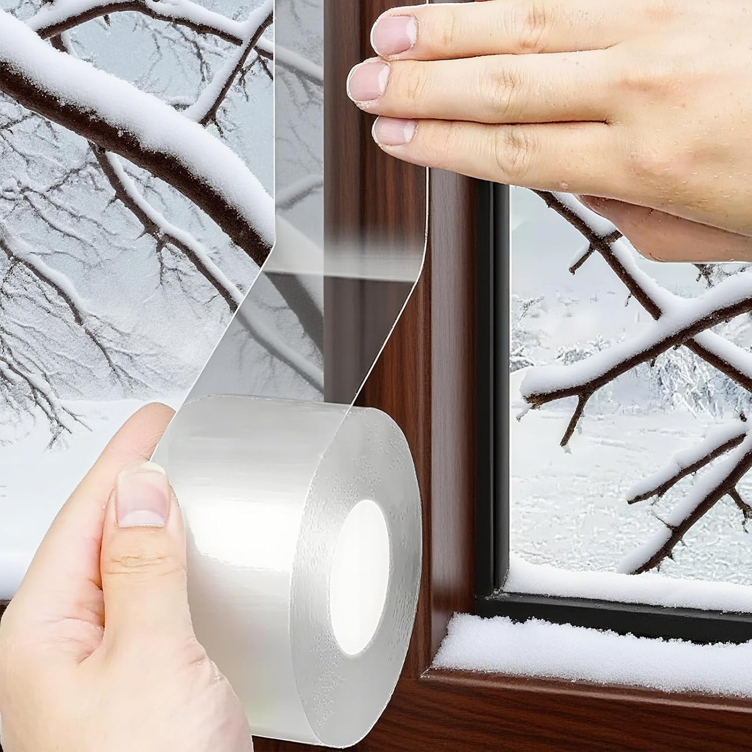 Window Sealing Tape 2 Inch x 33 FT Transparent Window Draft Insulation Residue-F