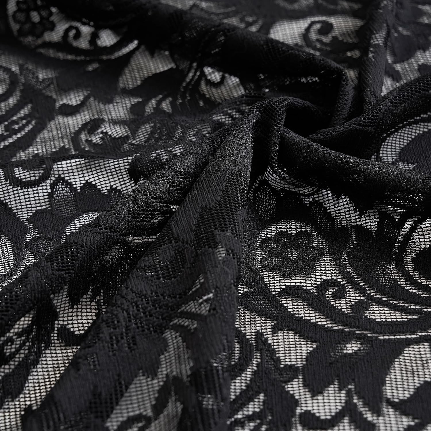 Black Lace Curtains Short 54 Inch Length – Gothic Sheer Dark Floral