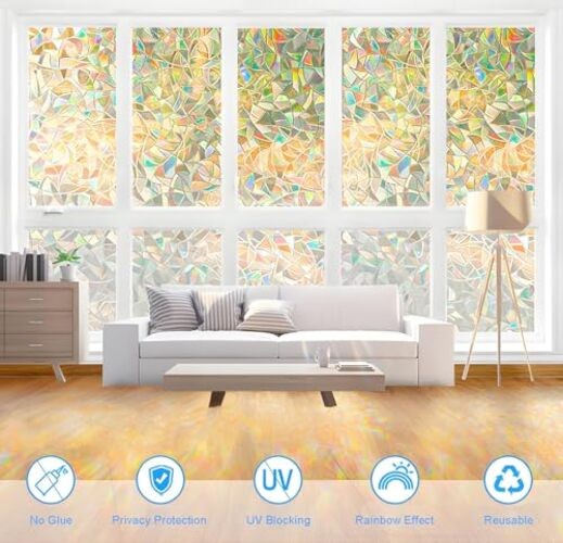 Window Privacy Film Stained Glass Window Film 17.5 x 78.7 Inch Rainbow