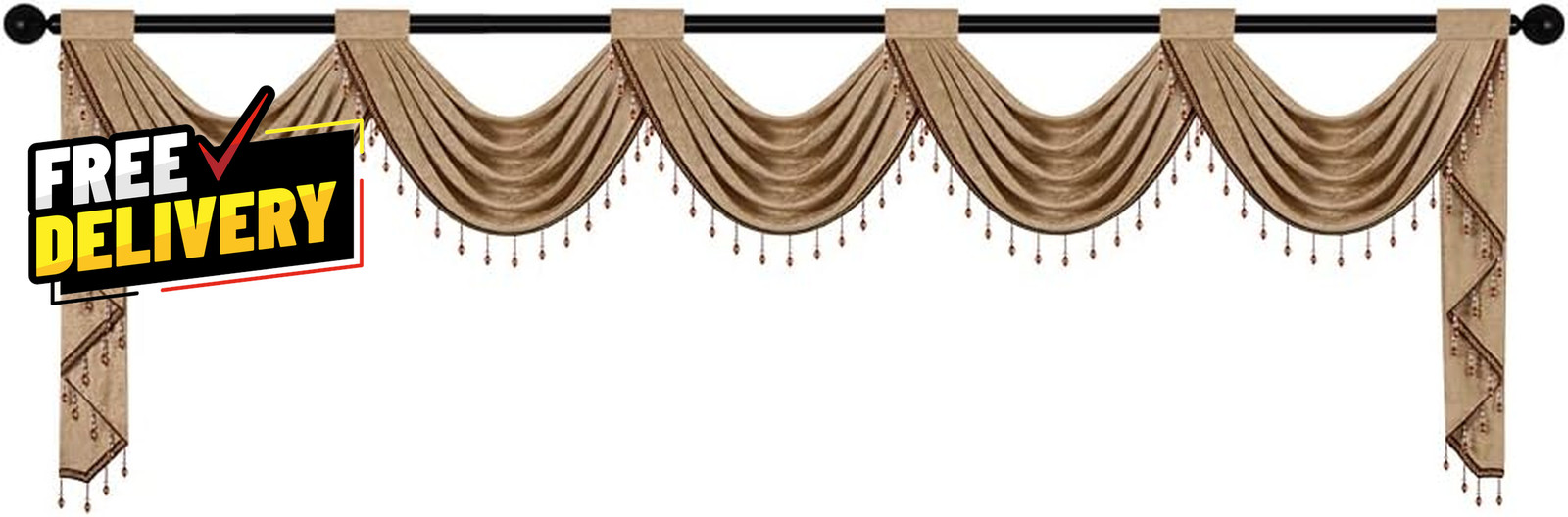 Coffee Chenille Waterfall Valance 5 Swags Kitchen Living Room 1 Panel