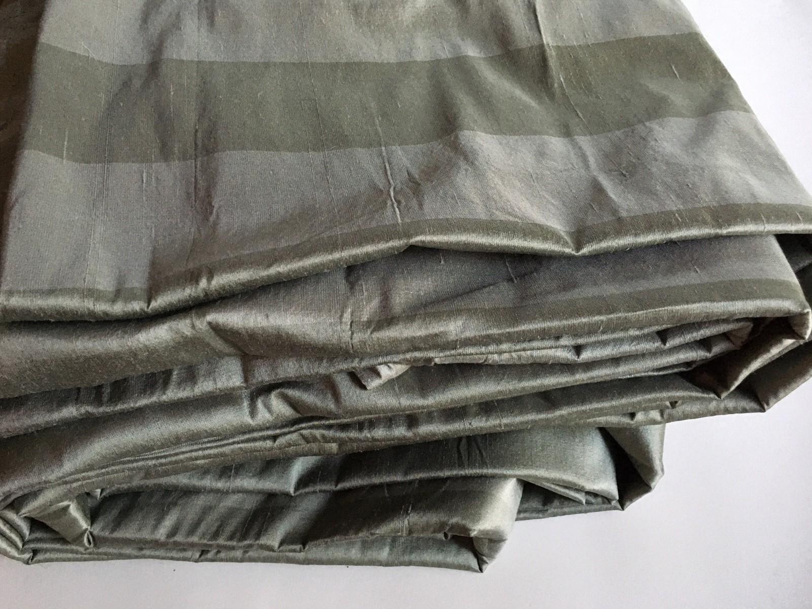 2 Restoration Hardware Thai Silk Sage Green Stripe Rod Curtains Drape 96″ length