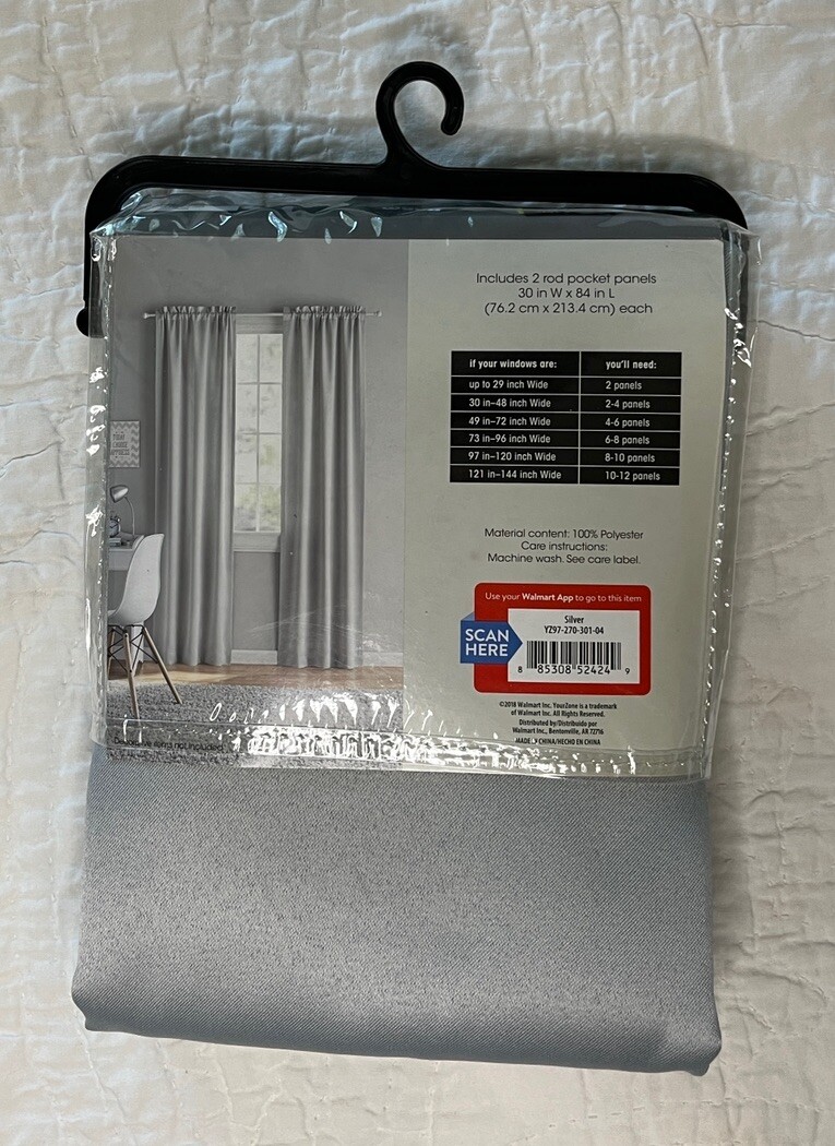 Your Zone Rod Pocket Panels Pair 84″ Room Darkening Window Curtain Grey Silver