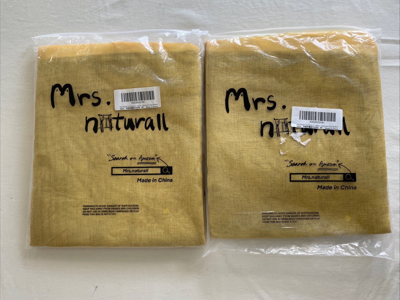 Mrs Naturall Gauzy Rod Pocket Curtains Yellow/Gray 52x 84in