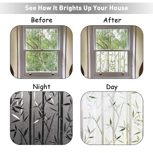 Window Privacy Film, Stained Glass Window Film 17.5 x 78.7 Inch Bamboo Grove