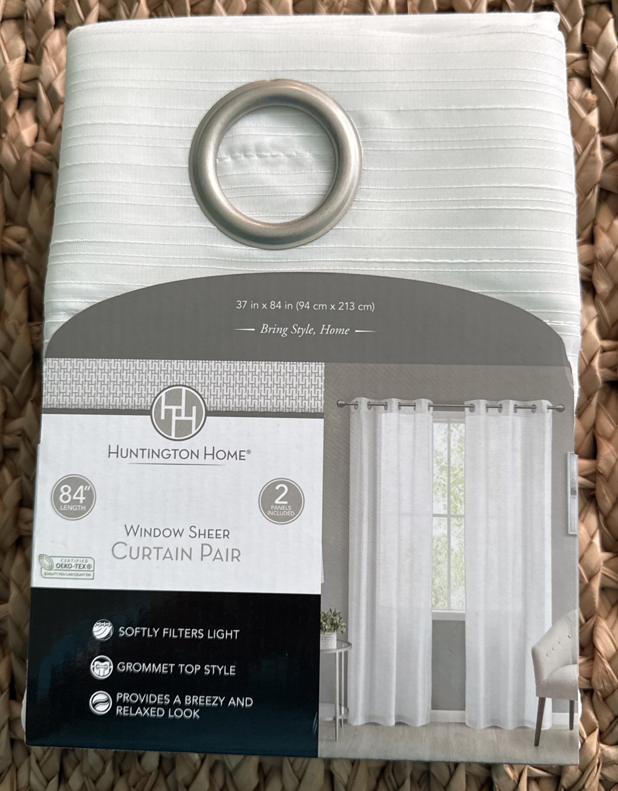 Huntington Home Grommet Window Curtain Sheer 2 PANELS 37″ X 84″ NEW
