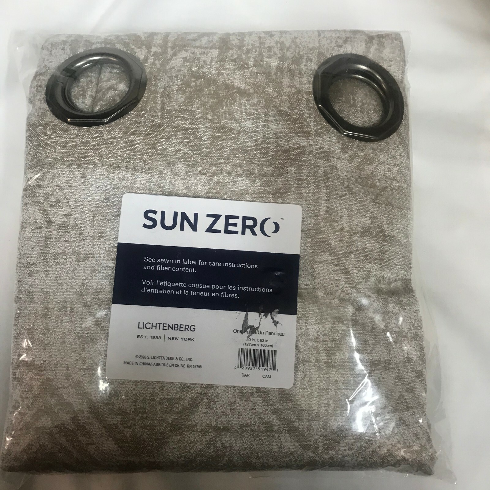 Sun Zero Darren Distressed Woven Jacquard Blackout Grommet 50″ x 63″, Camel, NEW